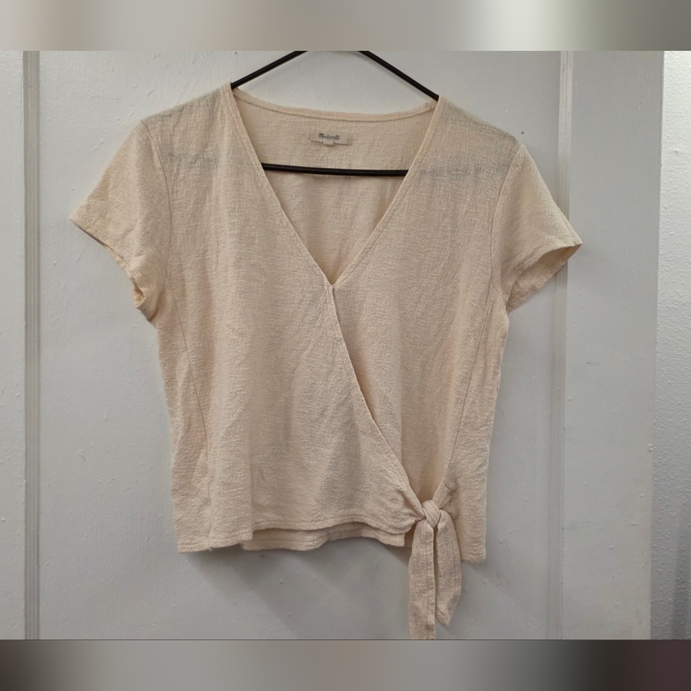 Madewell Texture & Thread Wrap Top J2858 Beige Cotton Tie Waist Medium